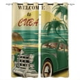 thumbnail image 1 of 1950s Curtains Nostalgic Welcome to Cuba Artsy Print with Classic Car Beach Ocean and Palm Trees Living Room B, 1 of 4