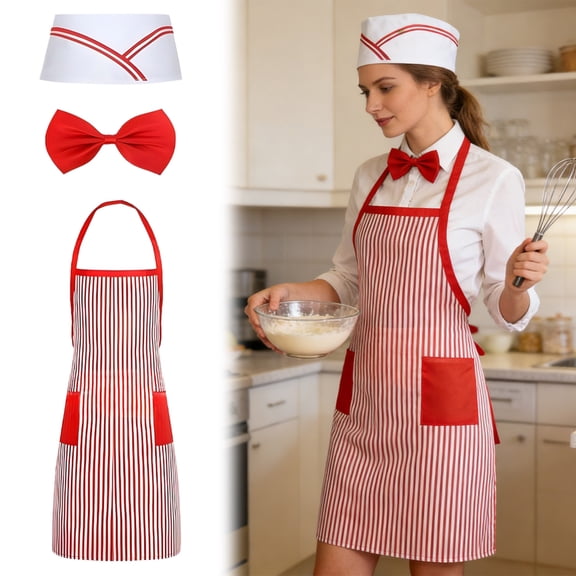 1950s Diner Waitress Set with Popcorn Accessories for Carnival Themed Parties