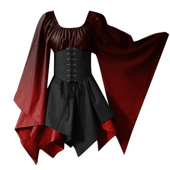 1950s Dresses for Women Vintage Goth Swing Cocktail Dress Chiffon Shawl Red XXL