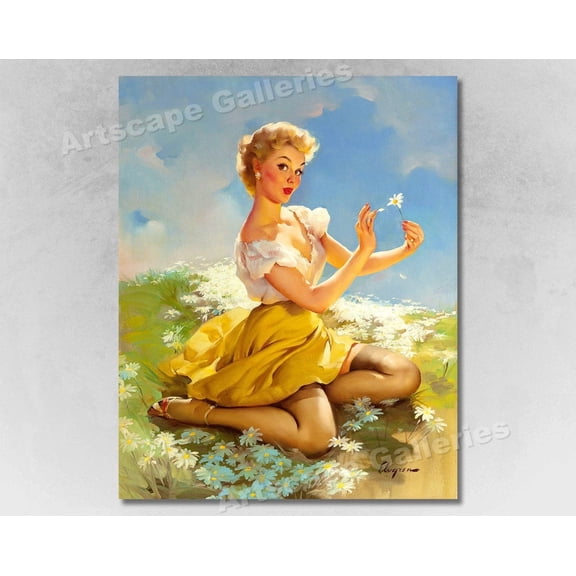 1950s Elvgren Pin Up Flower Girl Daisies Are Telling Retro Graphic, Unframed Poster