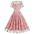 thumbnail image 1 of 1950s Formal Vintage Cocktail Dresses for Women Retro Short Sleeve Mesh Flowy A-Line Polka Dots Floral Fall Dress Pink S, 1 of 7