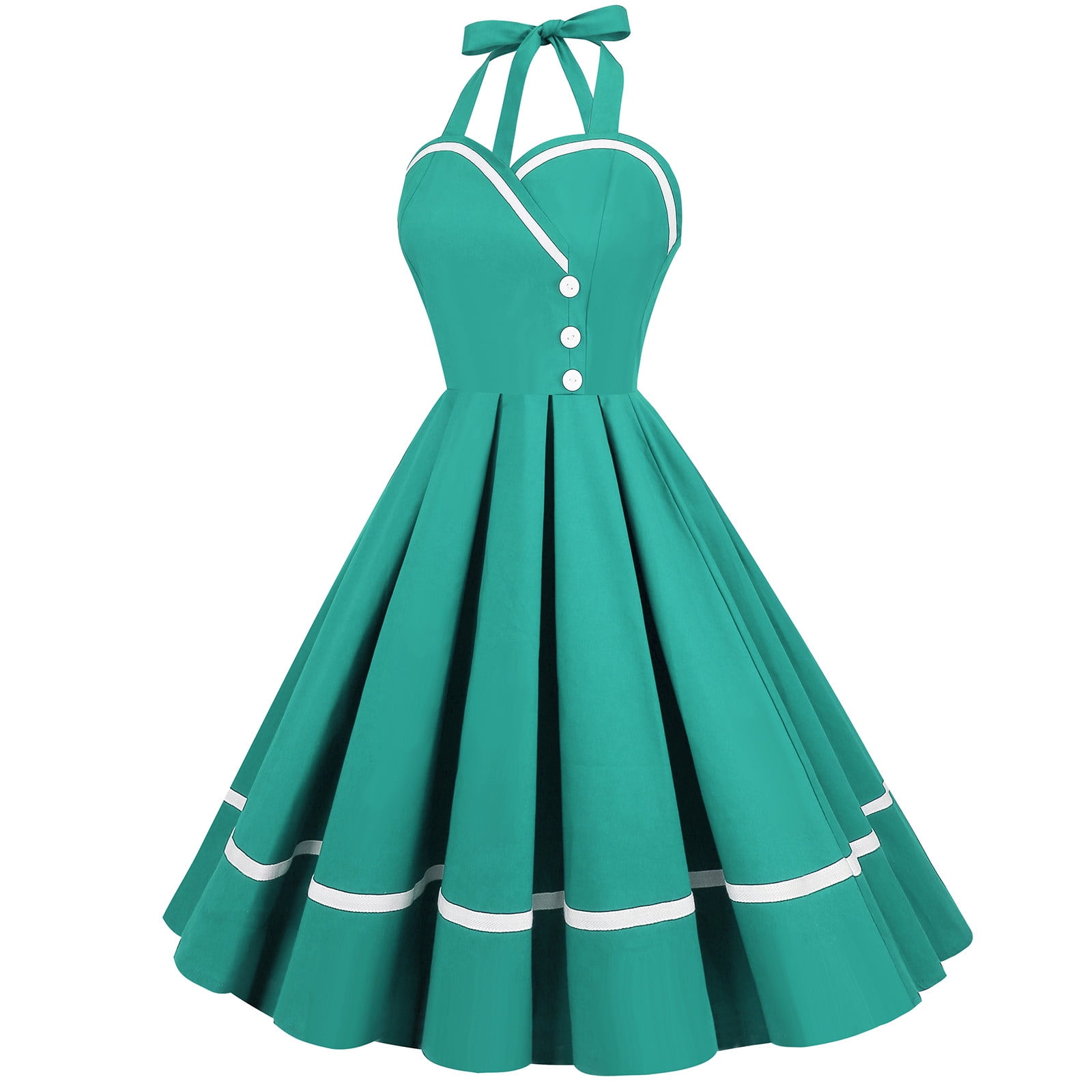 NARHBRG 1950s Halter Dress for Womens Vintage Sleeveless Dresses Wedding Cocktail Party Button Dress Evening Short Swing Gown, Women's, Size: 2XL,