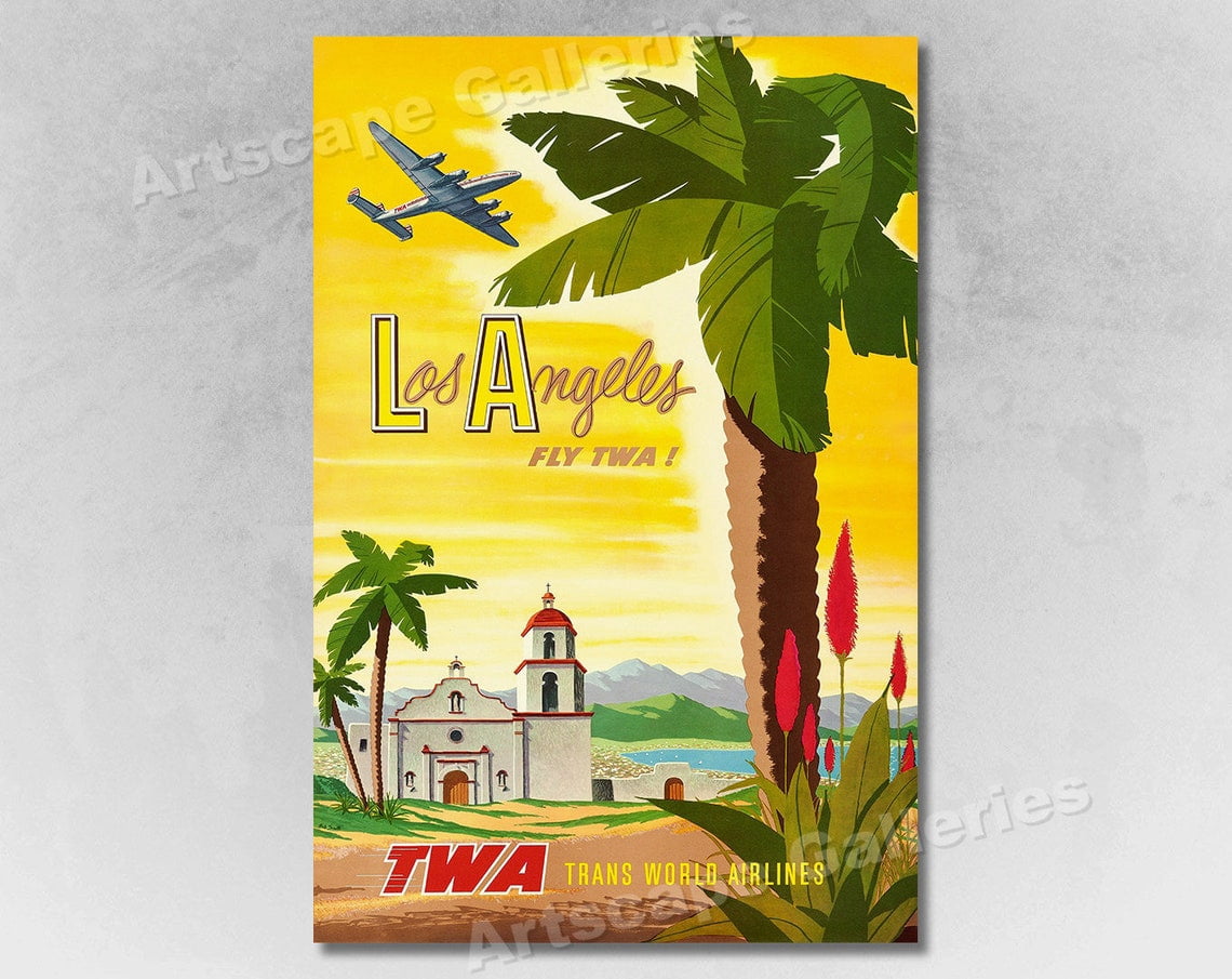 1950s TWA Vintage Style Travel, Unframed Canvas - Walmart.com