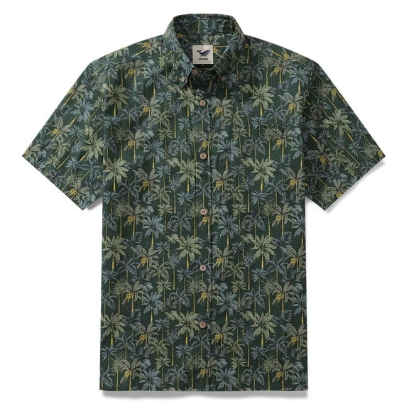 1950s Tropical Hawaiian Shirt For Men Rainforest Print Cotton Button Down Short Sleeve Shirt Tropical Rainforest
