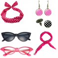 thumbnail image 1 of 1950s Vintage Cat Eye Glasses Polka Dot Headband Earrings Set Retro Party Cosplay Accessory, 1 of 3