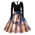1950s Vintage Christmas Dress for Women Long Sleeve Pumpkin Xmas V Neck