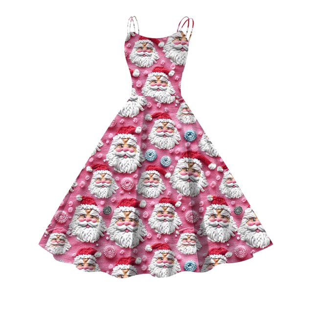 1950s Vintage Christmas Dress for Women Xmas Dress Santa 3D Print