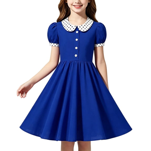 1950s Vintage Dresses for Girls Party Birthday Poster Formal Fancy Flower Princess Dresses Blue 8-9 Years