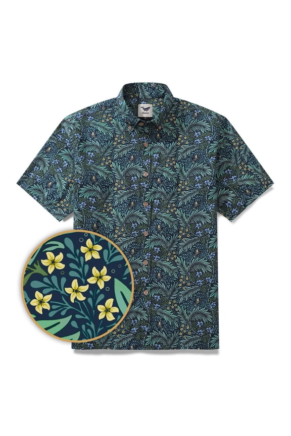 Green Tropical Hawaiian Shirt For Men Cotton Button-down Short Sleeve Vintage Aloha Shirt