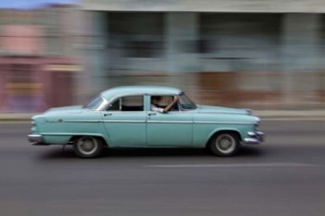 1950s era car in motion Havana Cuba Canvas Art - Adam Jones DanitaDelimont (39 x 26)