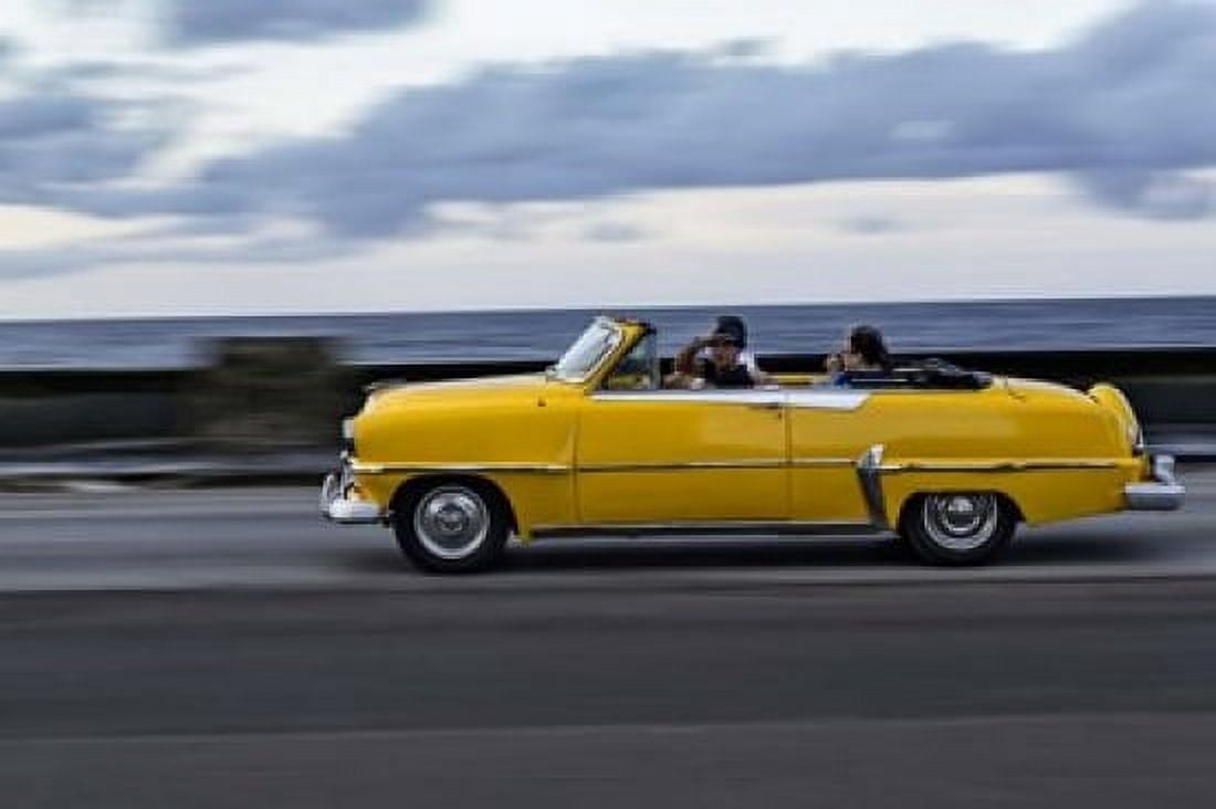 1950s era car in motion along the Malecon or seawall Havana Cuba Canvas Art - Adam Jones DanitaDelimont (27 x 18)