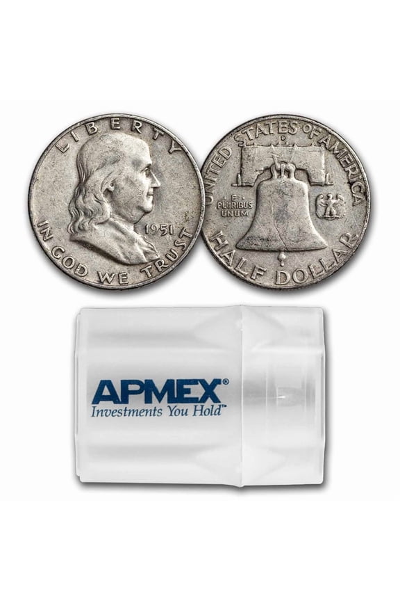 1951-D Franklin Half Dollar 20-Coin Roll Avg Circ