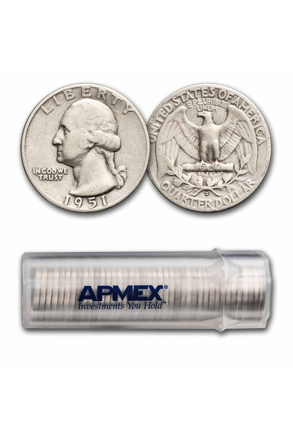 1951-D Washington Quarter 40-Coin Roll Avg Circ
