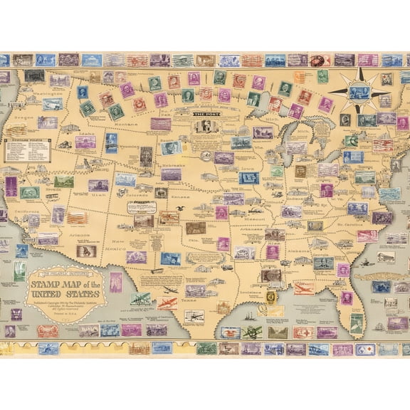 1951 Ernest Dudley Chase Stamp Map United States USA Extra Large XL Wall Art Poster Print
