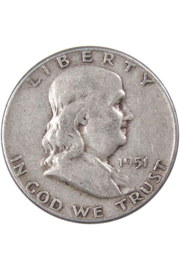1951 Franklin Half Dollar F Fine 90% Silver 50c US Coin Collectible