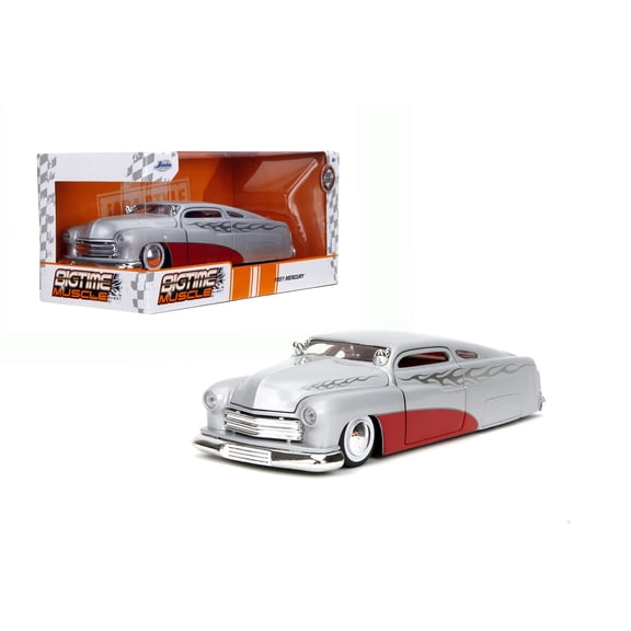 1951 Mercury Silver Metallic and Red with Flame Graphics and Red Interior "Bigtime Muscle" Series 1/24 Diecast Model Car by Jada(Selections May Vary)