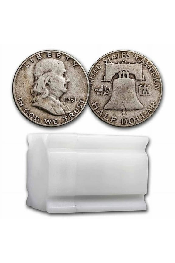 1951-S Franklin Half Dollar 20-Coin Roll Avg Circ