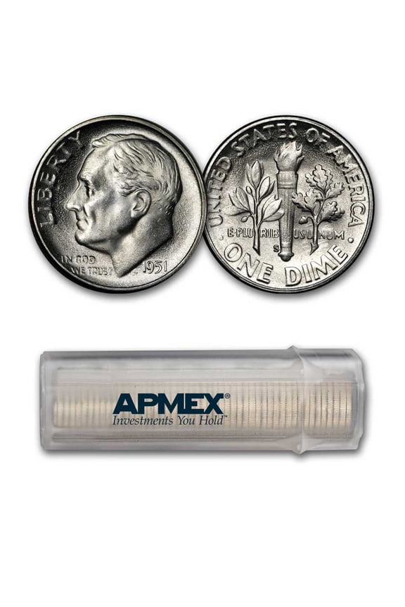 1951-S Roosevelt Dime 50-Coin Roll BU
