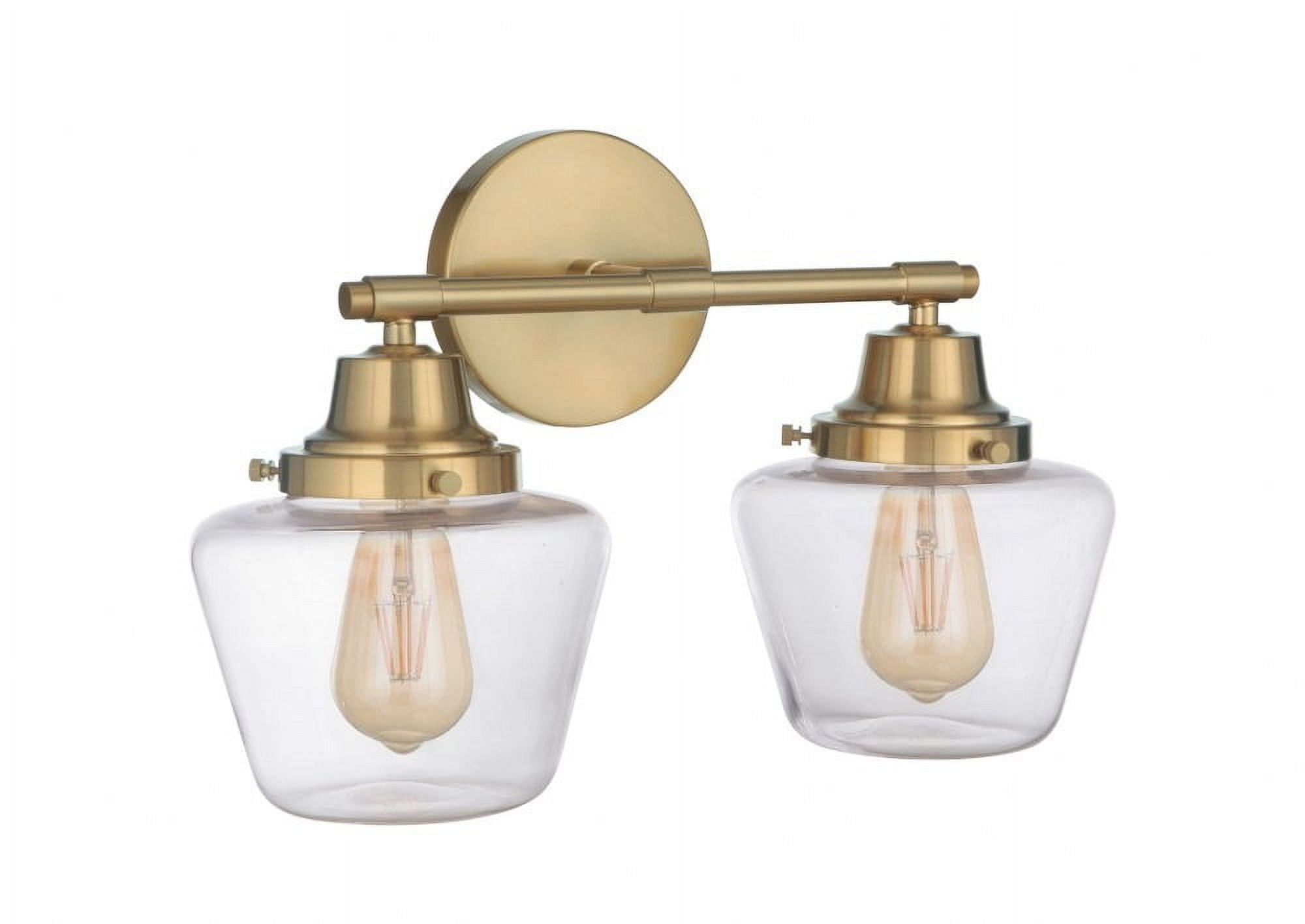 Satin Brass 2-Light Vanity with Clear Glass Shades
