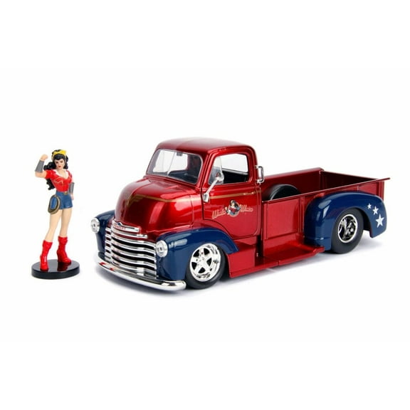1952 Chevorlet COE Pickup Truck with Wonder Woman Figurine, Wonder Woman - Jada 30453 - 1/24 scale Diecast Model Toy Car