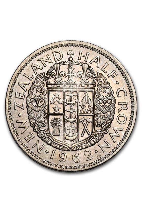 1953-1965 New Zealand Copper-Nickel 1/2 Crown Elizabeth II BU