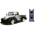 thumbnail image 1 of 1953 Chevrolet 3100 Pickup Truck Silver Metallic with Black Flames w/Extra Wheels "Just Trucks" 1/24 Diecast Model Car by Jada, 1 of 9