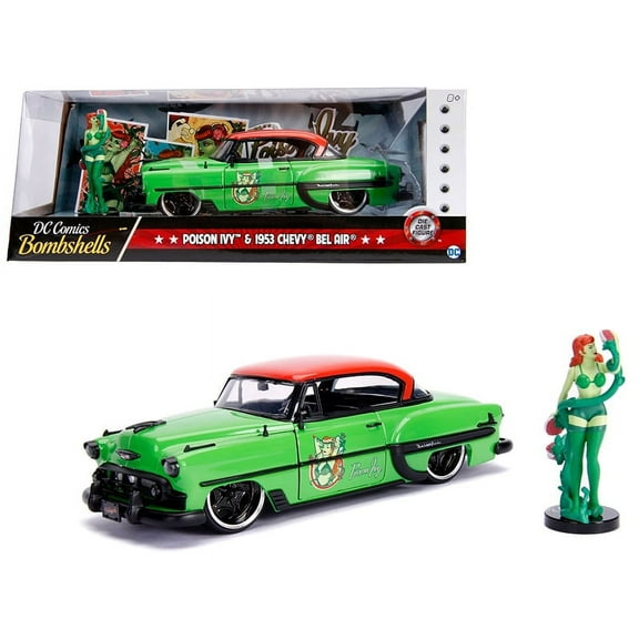 1953 Chevrolet Bel Air Green and Red Top with Poison Ivy Diecast Figure "DC Comics Bombshells" Series 1/24 Diecast Model Car by Jada