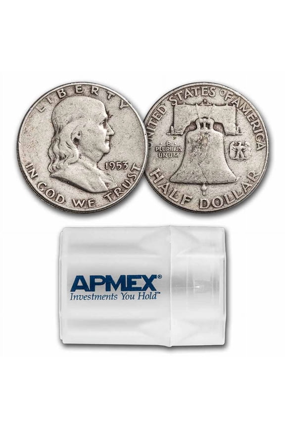 1953-D Franklin Half Dollar 20-Coin Roll Avg Circ