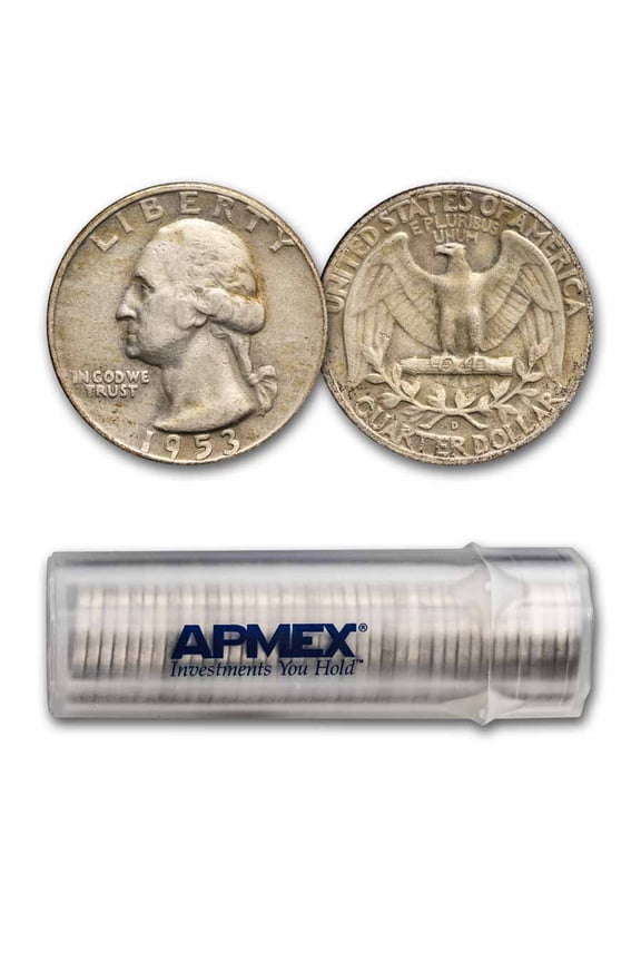 1953-D Washington Quarter 40-Coin Roll Avg Circ
