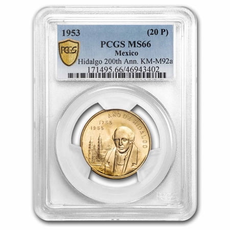 1953 Mexico Gold Medallic 20 Peso Birth of Hidalgo MS-66 PCGS