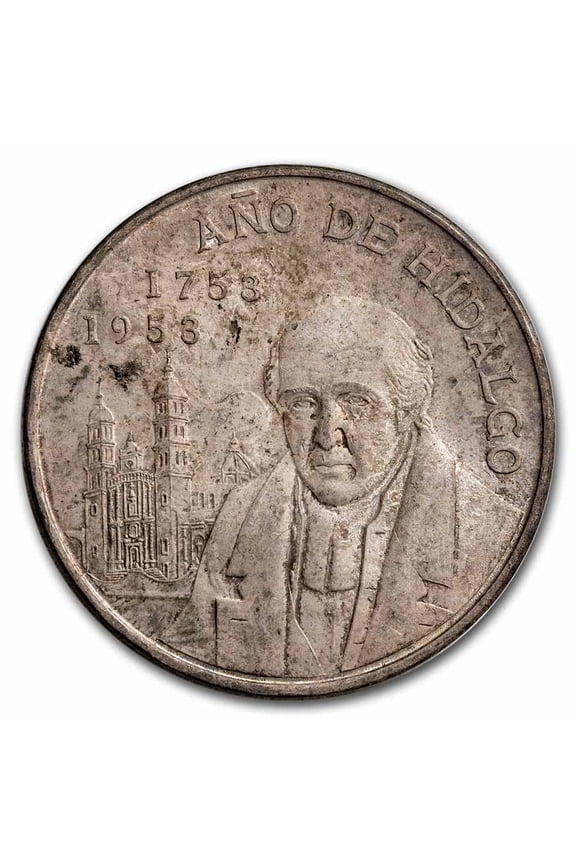 1953 Mexico Silver 5 Pesos Hidalgo Bicentennial Avg Circ