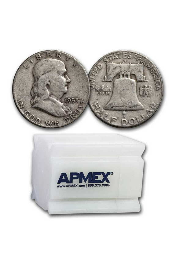 1953-S Franklin Half Dollar 20-Coin Roll Avg Circ