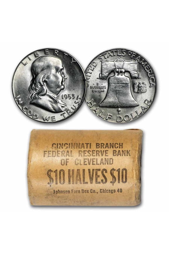 1953-S Franklin Half Dollar 20-Coin Roll BU (Bank Wrapped)