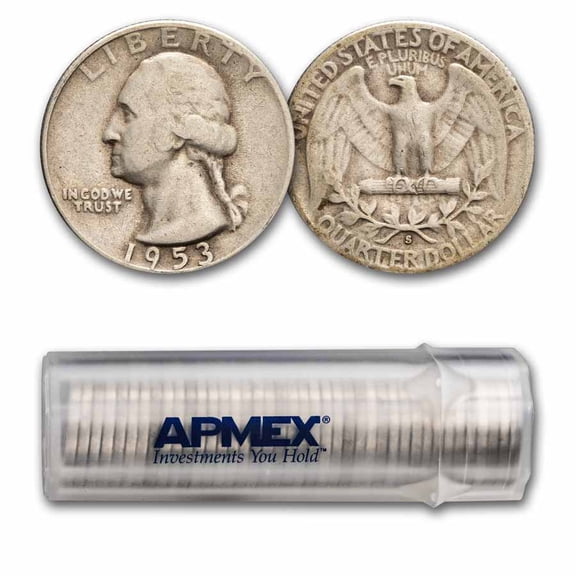 1953-S Washington Quarter 40-Coin Roll Avg Circ