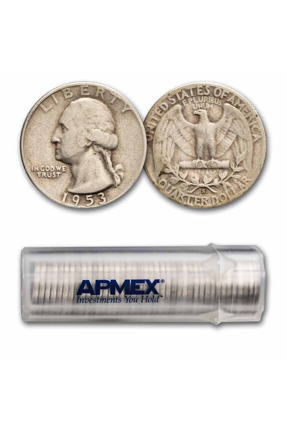 1953-S Washington Quarter 40-Coin Roll Avg Circ