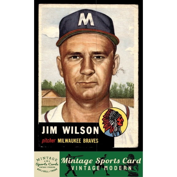 1953 Topps Jim Wilson #208 Milwaukee Braves Baseball Card