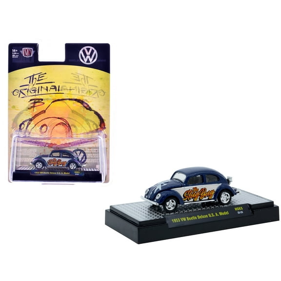 1953 Volkswagen Beetle Deluxe USA Model "The Slug Bug" Blue Metallic with White Ltd Ed 1/64 Diecast Model Car by M2 Machines
