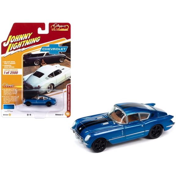 1954 Chevrolet Corvair Concept Car Bright Blue Metallic with Black Stripes Limited Ed 1/64 Diecast Model Car by Johnny Lightning