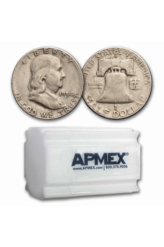 1954-S Franklin Half Dollar 20-Coin Roll Avg Circ
