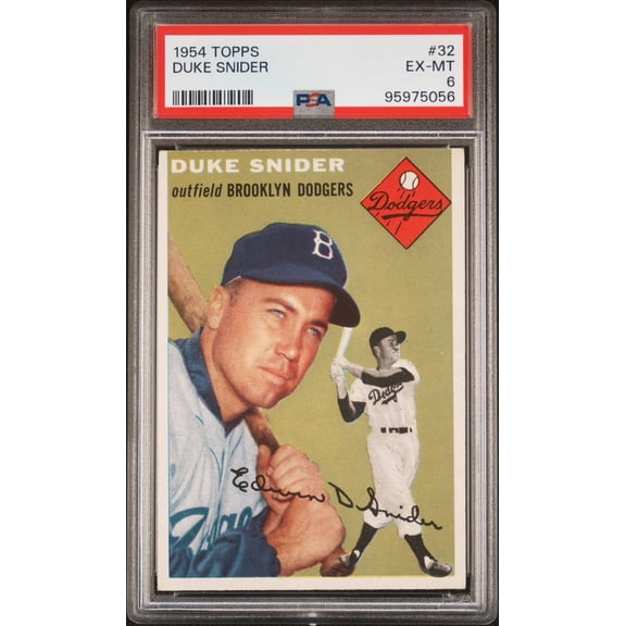 1954 Topps Duke Snider #32 PSA 6 Graded Baseball Card, Professional Sports Authenticator, Collectible Sports Trading Car