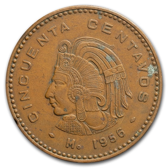 1955-1959 Mexico Bronze 50 Centavos Avg Circ