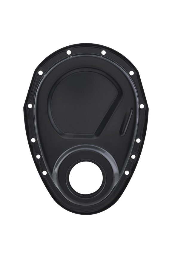 Black Steel Timing Chain Cover for 19551995 SBC 283 305 327 350 400, One Piece Design, Painted Finish for Reliable Engine Protection