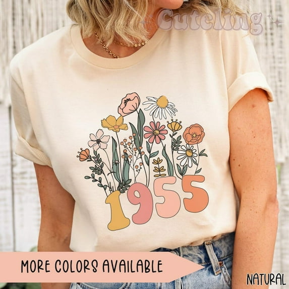 1955 Birthday T-Shirt for Women, Wildflowers Vintage 70th Birthday Shirt, Birth Year Gift Idea