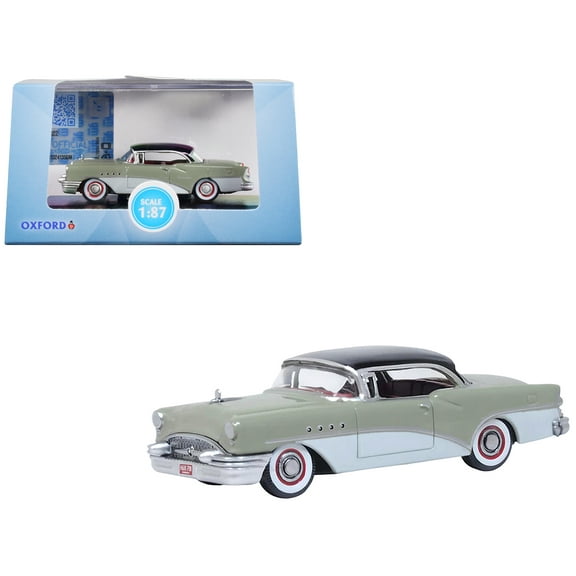 1955 Buick Century Windsor Gray and Dover White with Carlsbad Black Top 1/87 (HO) Scale Diecast Model Car by Oxford Diecast