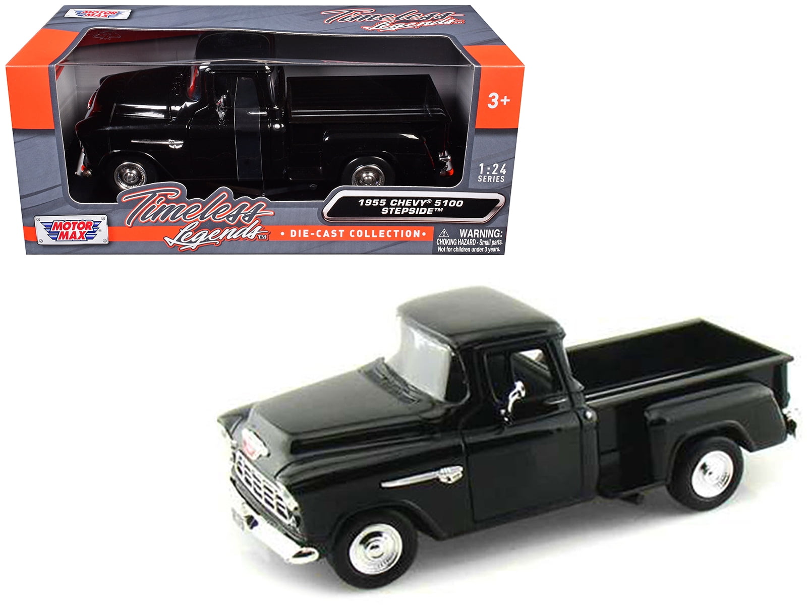1955 Chevrolet 5100 Stepside Pickup Truck Black 1/24 Diecast Car