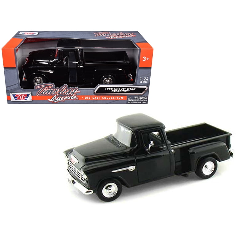 1955 Chevrolet 5100 Stepside Pickup Truck Black 1/24 Diecast Car