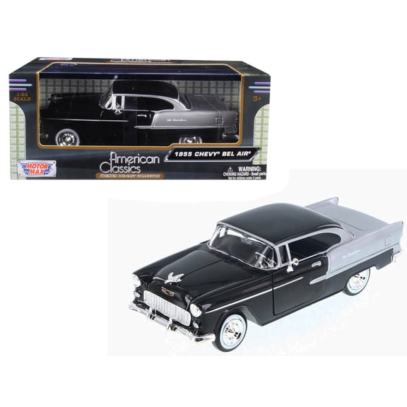 1955 Chevrolet Bel Air Black and Silver 1/24 Diecast Model Car by Motormax