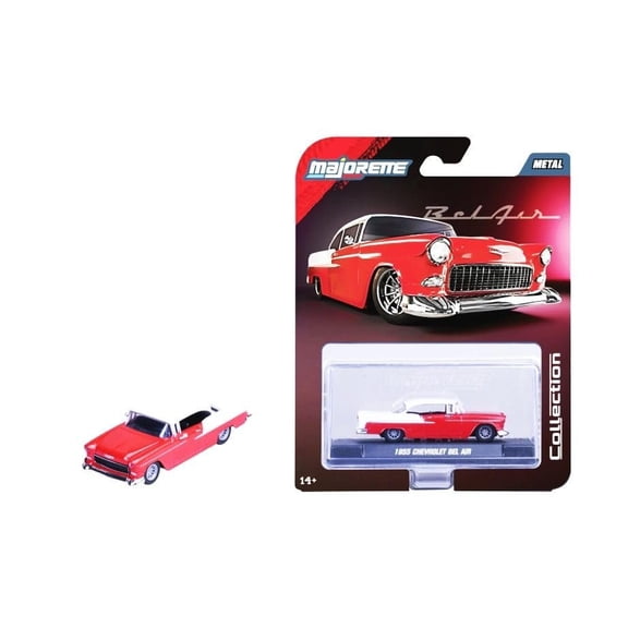 Jada Majorette Collection 1955 Chevy Bel Air 1:64 Die-Cast Model Car with Rubber Tires & Display Case, for Collectors & Adults
