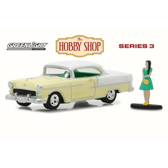 1955 Chevy Bel Air with Woman in Dress, Pale Yellow - Greenlight 97030B/48 - 1/64 Scale Diecast Model Toy Car