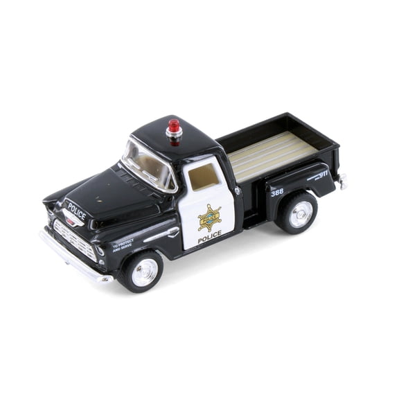 1955 Chevy Stepside Pickup Truck - Police Edition, Black - Kinsmart 3002DP - 1/54 Scale Model Car
